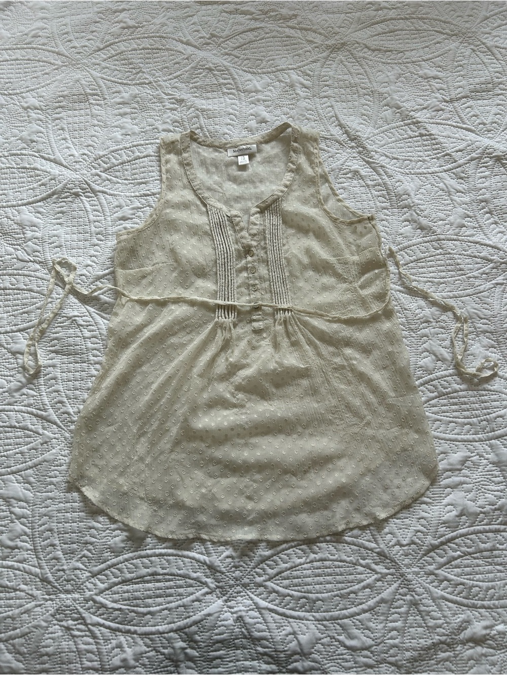 Motherhood Cream Sleeveless Swiss Dot Tie-Waist Tank
